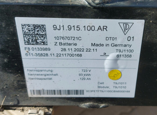 Porsche Taycan 4S 9J1 Batteri 93kWh - 9j1801212n